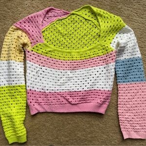 Y2K Color block Crochet Knit Women's Sweater Sz Small